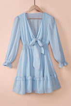 Load image into Gallery viewer, Tied Plunge Smocked Waist Flounce Sleeve Dress
