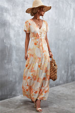 Load image into Gallery viewer, Floral Buttoned Drawstring Waist Tiered Dress
