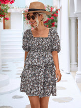 Load image into Gallery viewer, Floral Smocked Puff Sleeve Square Neck Layered Dress
