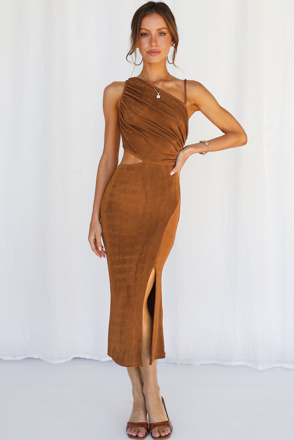 Tessa Velvet One Shoulder Cutout Midi Dress
