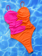 Load image into Gallery viewer, Two-Tone Twisted Cutout One-Piece Swimsuit
