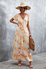 Load image into Gallery viewer, Floral Buttoned Drawstring Waist Tiered Dress

