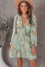 Load image into Gallery viewer, Floral Deep V Flounce Sleeve Mini Dress

