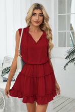 Load image into Gallery viewer, Frill Trim Tie Neck Sleeveless Mini Dress
