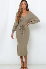 Load image into Gallery viewer, Surplice Neck Bow Waist Slit Sweater Dress
