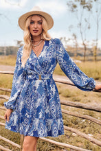 Load image into Gallery viewer, Printed Surplice Neck Long Sleeve Dress
