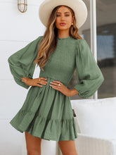 Load image into Gallery viewer, Round Neck Puff Sleeve Smocked Dress
