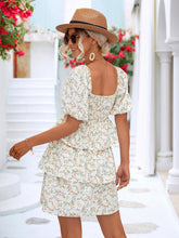 Load image into Gallery viewer, Floral Smocked Puff Sleeve Square Neck Layered Dress
